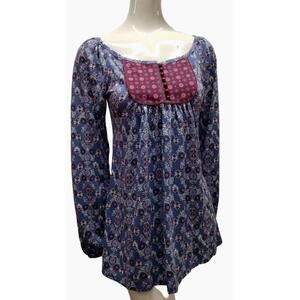 Long Sleeve Bohemian Top Sexy Lavender Cherry Button Shirt Small Slim TALL LADY